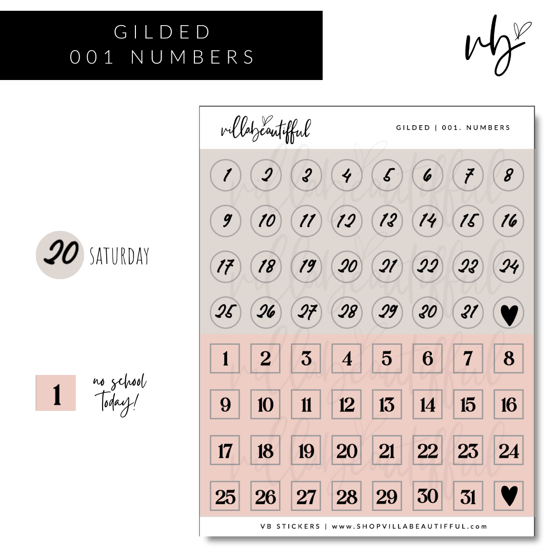 Sticker Sheet | Gilded 01 Numbers
