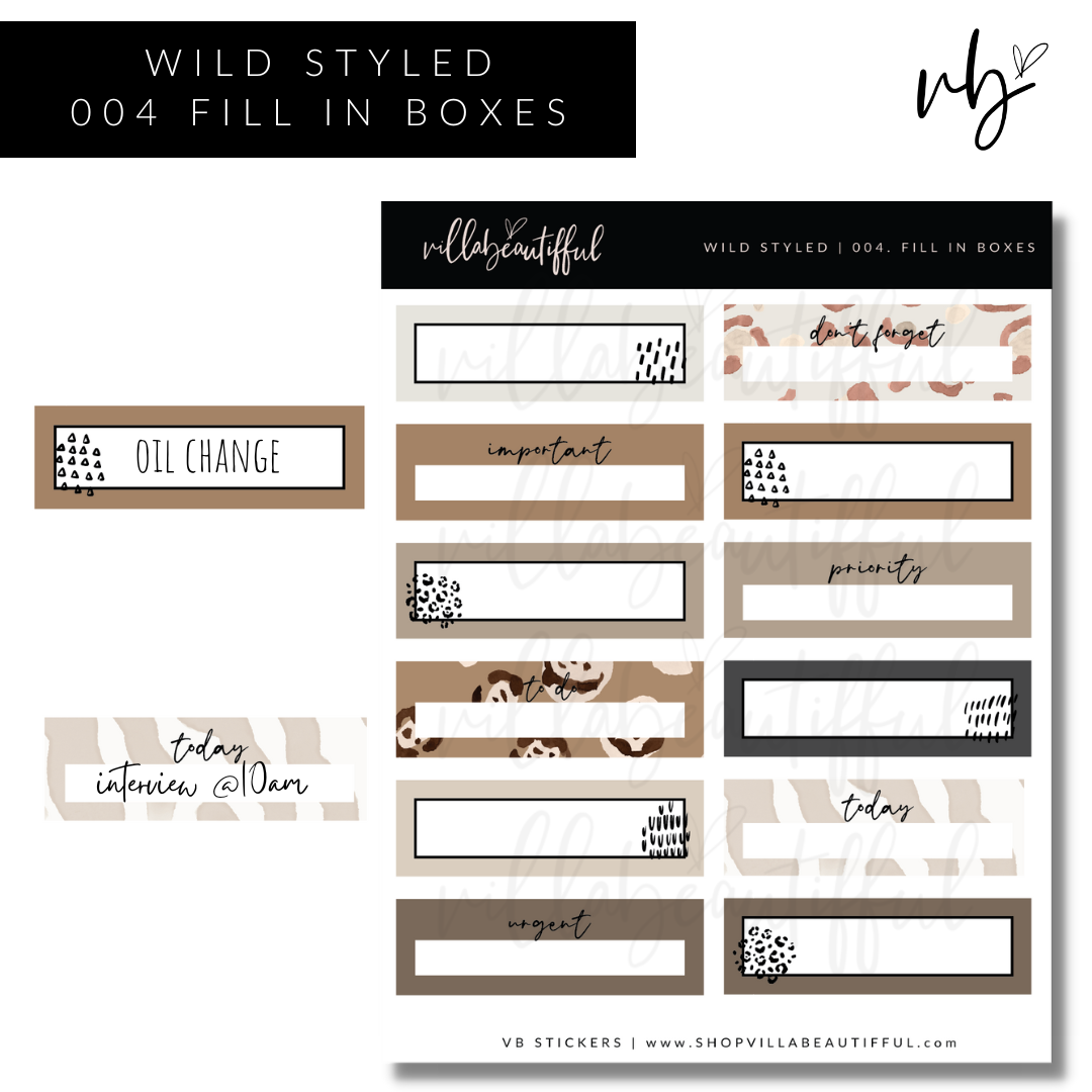Sticker Sheet | Wild Styled 04 Fill In Boxes